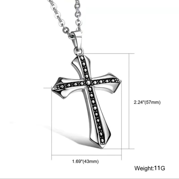 NWT✝️ 20” MEN’S/UNISEX BLACK/SILVER STAINLESS STEEL CROSS PENDANT CHAIN NECKLACE - Picture 6 of 7